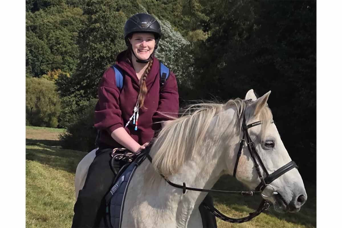 Die Familie und das Pferd besuchen